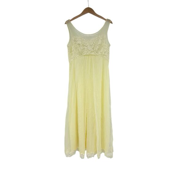 Vintage Shadowline Gown Robe Set Women Yellow Lace Chiffon Peignoir Bridal M - Picture 2 of 9